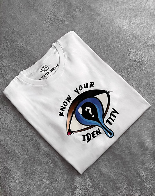 Unisex White Eye Drip Mistaken Identity T-shirt